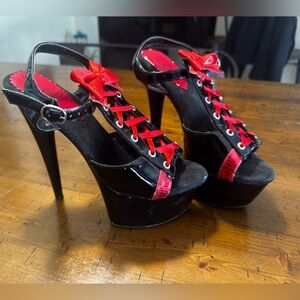 Ellie Black and Red Strappy Platform Heels